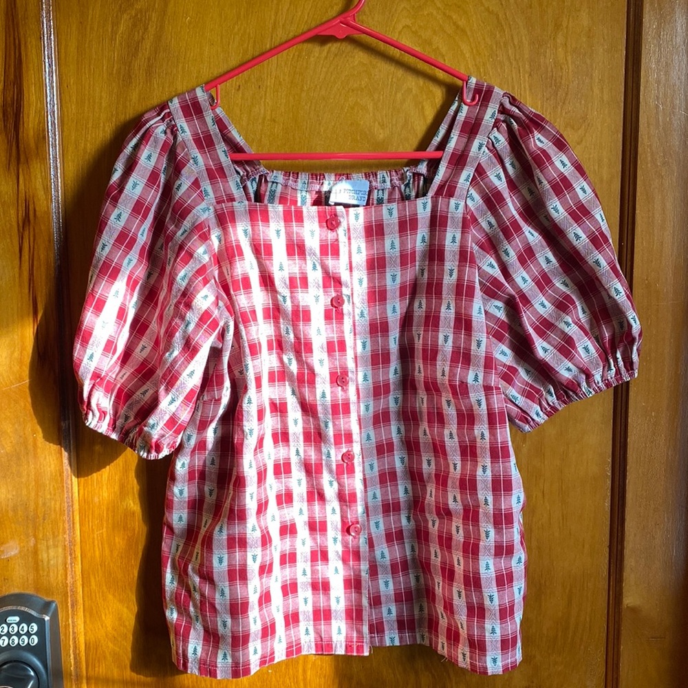 Western-themed checkered blouse and skirt